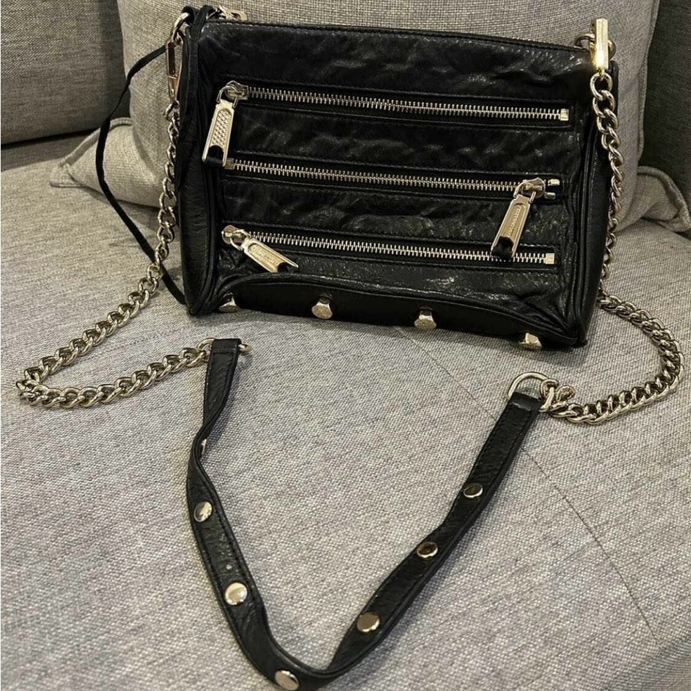 Rebecca Minkoff Black Quilted Leather Crossbody Bag with Gold Hardware